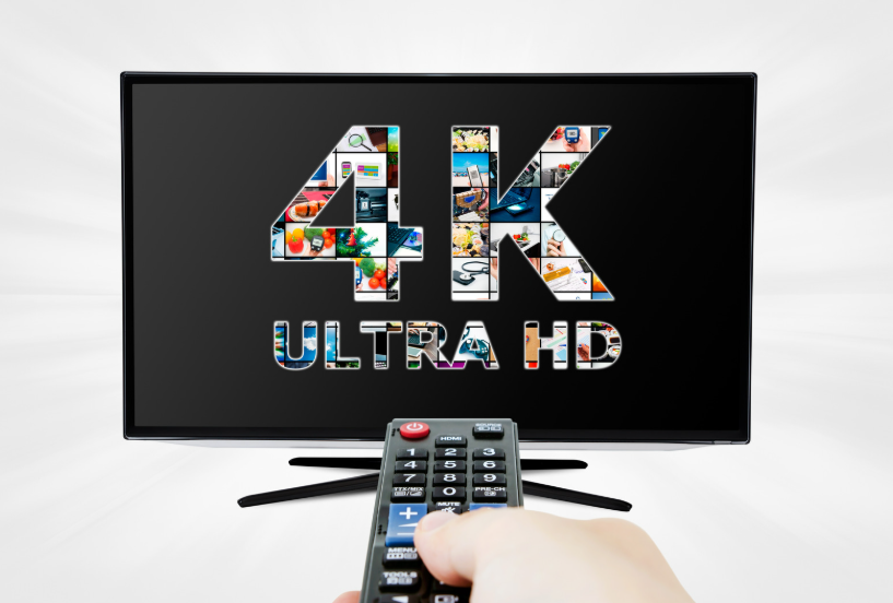 TV showing 4K Ultra HD with a remote to illustrate 4K vs HD streaming comparison.