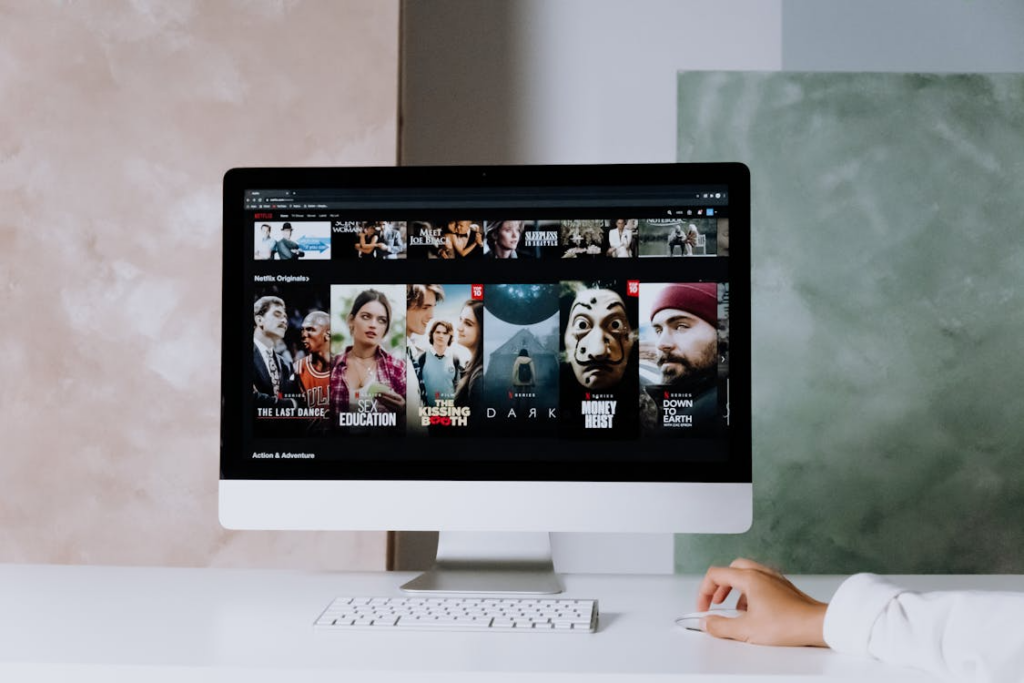 Desktop screen showing movie streaming options from a digital movie library.