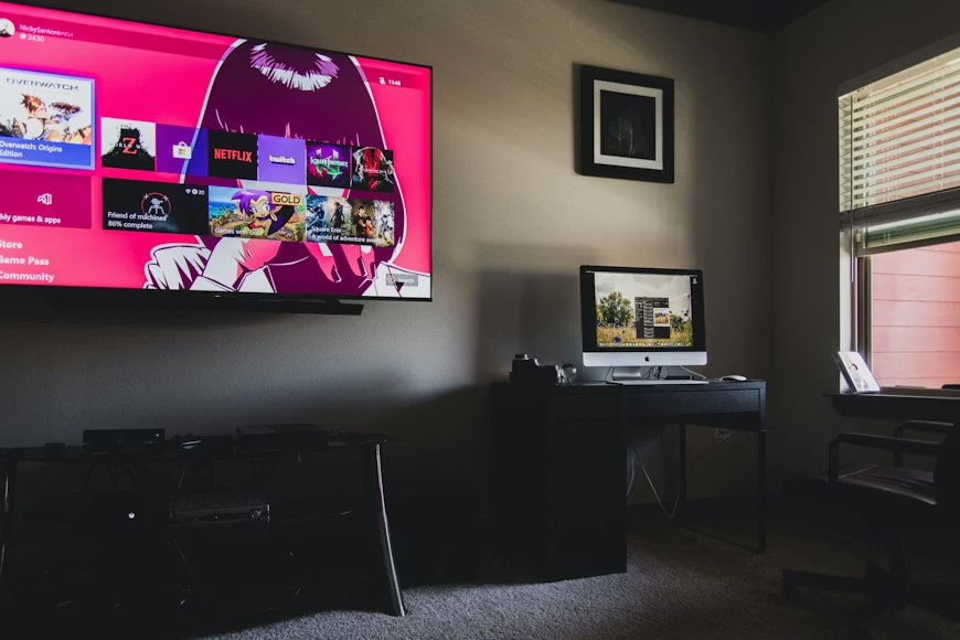 TV showing streaming apps for comparing international content platforms.