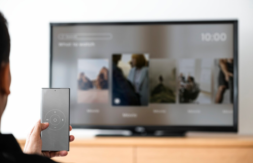Viewer using a remote to record live TV without cable through a streaming TV interface.